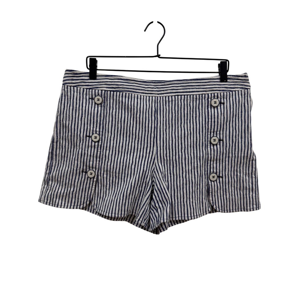 Trina Turk Navy White Striped‎ Sailor Seersucker Scalloped Shorts 193510 Size 14